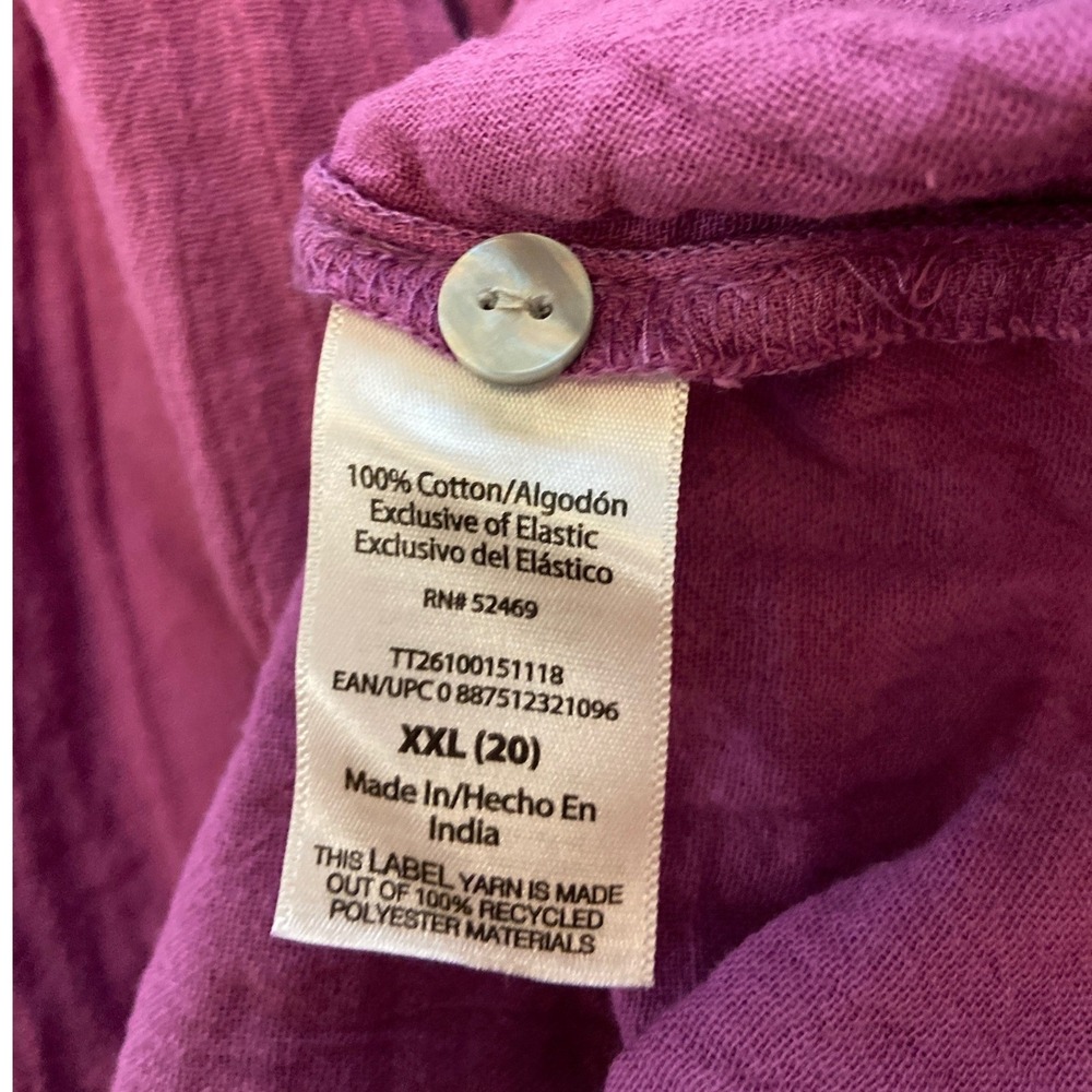 Drop Waist maxi dress 100% Cotton Purple Button Front Size 20 - Picture 6 of 6